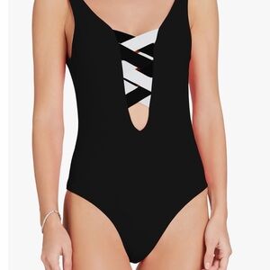 Elegant Black and White Crisscross One-Piece Swimsuit